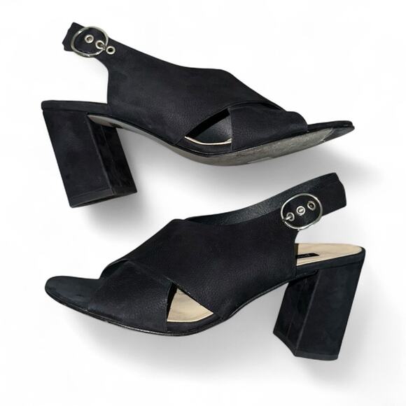 Paul Green Slingback Heels Black Nubuck Leather Sandals Minimalist Classic 6.5 - Picture 1 of 11